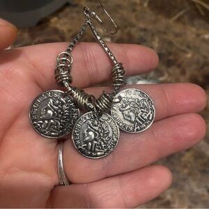 Silver French Coin Dangle Earrings